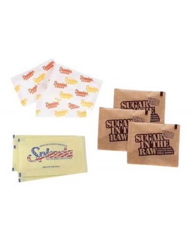 Assorted Sweeteners Packaged By RiverBlue, Sugar Packets, Sugar In The Raw Packets, and Splenda Packets To use for Your Coffee, Tea, or any Drink, Baking and Cooking,Travel, Everyday, Home, Office, Bar, Gift, Restaurant (250 Pack)