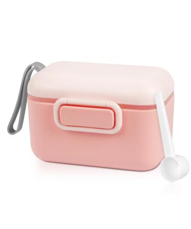 Aolso Baby Milk Powder Dispenser 400ml Pot Formula Dispenser Milk Powder Dispenser Pot with Sealed Silicone Ring Cover and Spoon Baby Milk Powder Storage Container for Travel Outdoor (Pink)