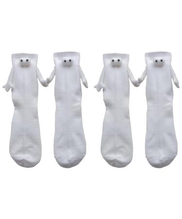 Magnetic Sucktion 3D Doll Couple Socks Couple Holding Hands Funny Socks Mid-Tube Cute Socks (2Pcs White)