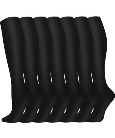 Pnosnesy Compression Socks (7 Pairs) for Men & Women 15-20 mmHg is Best for Athletics Running Flight Travel Support L-XL Black