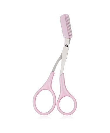Professional Eyebrow Trimmer Scissors with Comb Trimmer Eyebrow Eyelash Hair Remover Cut Scissors Eyebrows Shaping Eyebrow Trimming Tool Beauty Tool for Men Women (Pink)