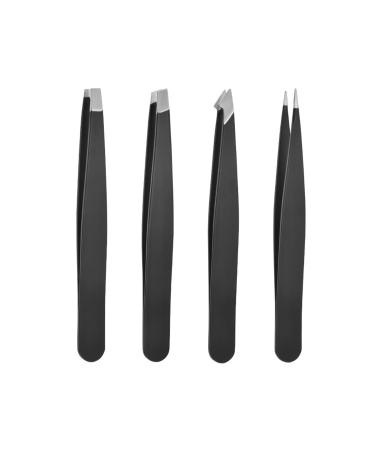 Jawflew Tweezers Set  Professional Stainless Steel Tweezers for Eyebrows  Precision Tweezers Kit for Facial Hair  Splinter and Ingrown Hair Removal Black 1