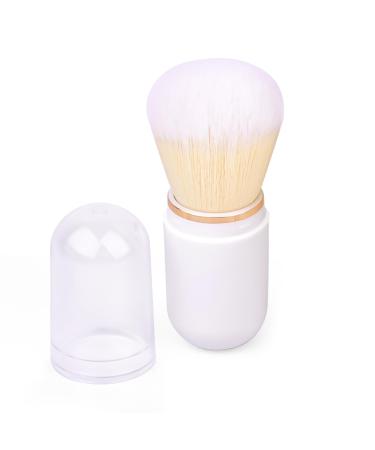 Retractable Travel Makeup Brush Kabuki Brush Mini Capsule-shape Foundation Brush Blush Brush Suitable for Liquid Foundation Pressed Powder Contour Cream White