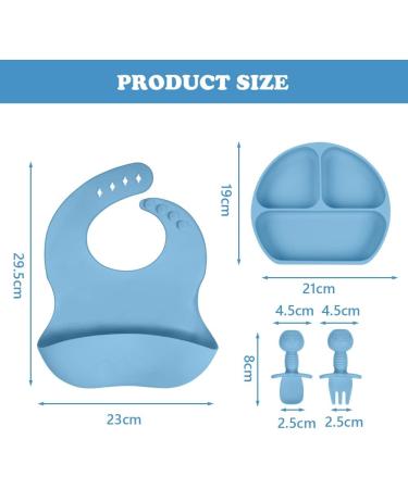 Vicloon Silicone Baby Feeding Set | 4 Pcs Weaning Suction Plate, Bib, Spoon & Fork | BPA-Free Toddler & Kids Plate Set | Divided Plate | Gift for Kids - Blue - Buy Online on SooperMarket.com