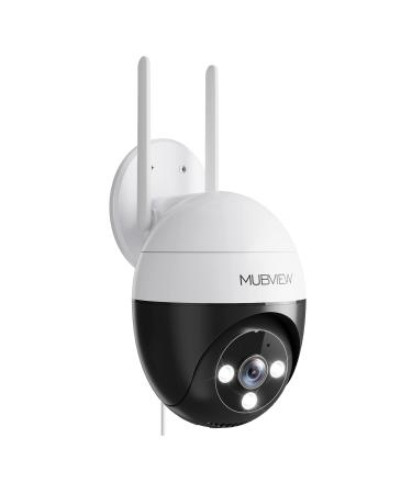 MUBVIEW 2K Security Camera Outdoor Security Cameras with 360 PZT View 2.4G WiFi Wired Home Surveillance Cameras Color Night Vision Motion Detection Siren 2 Way Talk 24/7 Works with Alexa 1 Count (Pack of 1)