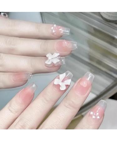 Cute Pink Sweet Princess Removable Handmade Wear Nail Art Vitality Girl Short Fake Nails Blush Bow Nail Patch (Color : XS) - Buy Online on SooperMarket.com