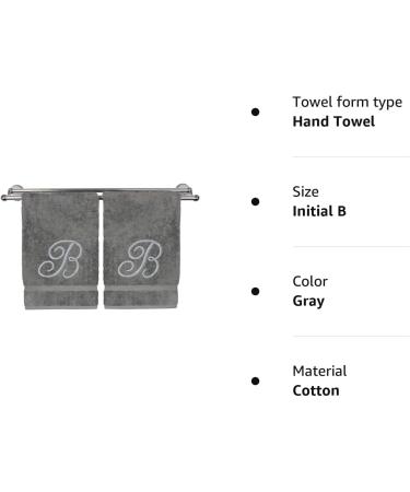 Monogrammed Hand Towel Set - Personalized Gift - 16 x 30 Inches - Silver Embroidered Towel - 100% Turkish Cotton - Bathroom, Kitchen, Spa - Script B Gray Initial B Gray - Buy Online on SooperMarket.com