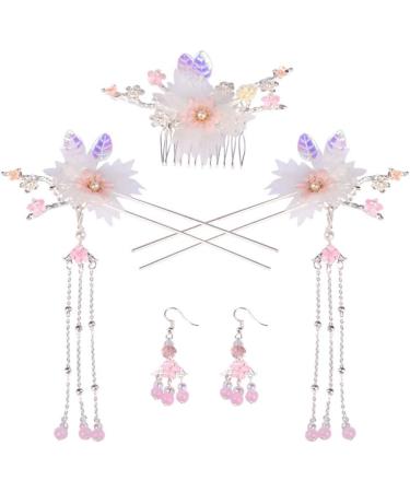 OSALADI 1 Set Hairpin Earring Set Flower Tassel Hairpins Dangle Earrings Flower Pearl Side Comb Dangle Rhinestone Earrings Floral Headpiece Flower Tassel Hair Fork Sweet China Miss Alloy - Buy Online on SooperMarket.com