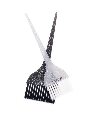 Colortrak Galaxy Glitter 2 Piece Hair Brush Set for Highlighting and Coloring Hair Sections  Includes 2.5 Inch Wide Celestial Glow Soft Bristle Brush  3 Inch Wide Meteor Shower Stiff Bristle Brush