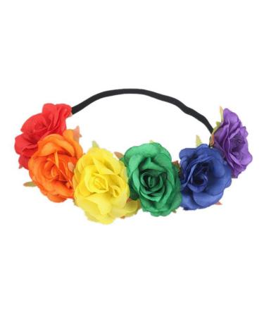 Gay Pride Headband Rainbow Flower Headband Rose Flower Headpiece Pride Hair Accessories for Pride Party Style 2 Rainbow Hair Wreath colorful 2