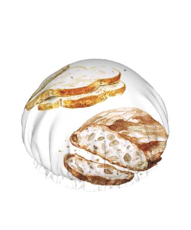 Moslion Watercolor Food Shower Caps Bread Food Slice Baking Ciabatta Delicious Loaf Breakfast Women Reusable Double Layer Hair Cover Soft Shower Hat for All Hair Length Shower Hair Cap a463