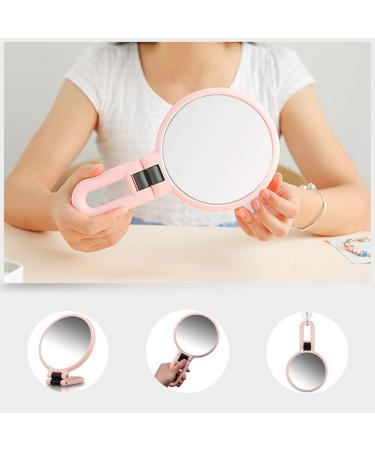 Double Sided 5X/1X Magnifying Hand Held Makeup Mirror with Folding Handle - Compact Cosmetic Vanity Mirror for Girls and Ladies - Pink - Buy Online on SooperMarket.com