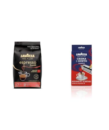 Lavazza Espresso Gran Crema Beans 1000gm(Packaging May Vary) & Lavazza Crema E Gusto Ground Coffee Blend Espresso Dark Roast 250 g Brick - Authentic Italian