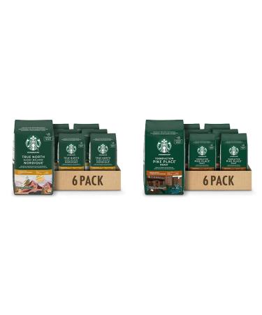 Starbucks True North Ground Coffee Light Roast Coffee 100% Ground Arabica Beans - 340g Bags & Pike Place Ground Coffee Medium Roast Coffee 100% Ground Arabica Beans - 340g Bags (Pack of 6 2040g)