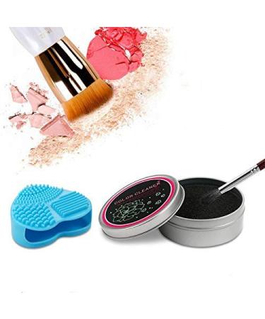 Vtrem Makeup Brush Cleaner Pad and Sponge Cleaner Heart Shaped Multifunction Silicone Brushes Cleaning Box with Color Removal Sponge Dry-Wet Dual Use Easily Clean Brush Switch to Next Color (Blue)