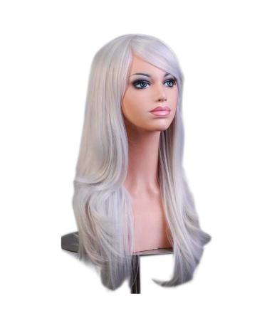 LFMDJF 70cm Wavy Red Wig | Synthetic Hairpieces for Women | Versatile Colors: Black Purple Pink Blue | 28 Inches Silver - Buy Online on SooperMarket.com