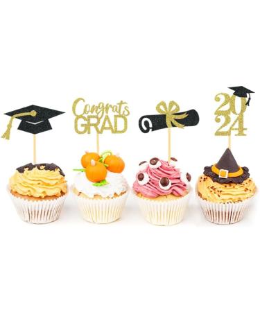 24Pcs Graduation Cupcake Toppers Graduation Cupcake Picks for Cupcake Food Decorations - Class of 2024 Graduation Cupcake Toppers Supplies (Gold) - Buy Online on SooperMarket.com