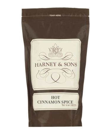 Harney and Sons Hot Cinnamon Spice, Bag of 50 Sachets, Black Tea w/ Orange Pieces and Cloves