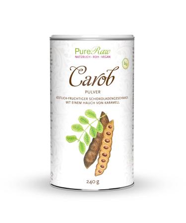 Carob powder organic vegan - carob powder cocoa alternative for drinking chocolate without sugar caffeine -free - natural sweetness fiber rich minerals - Johannisbrotbaum -Frucht Karob |Pureeraw 240g Carob Mediterran standard