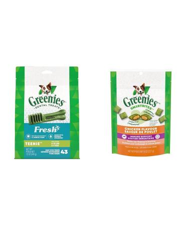 GREENIES Adult Dog Treats Fresh TEENIE Natural Dental Care (43 Treats) 12oz. Pack & Smartbites Dog Treats Immune Support Chicken Flavour 227g Pouch