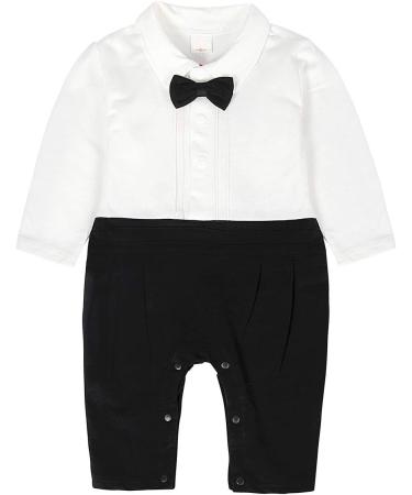 AmzBarley Baby Boys Gentlemans Tuxedo Romper | Long/Short Sleeve Dress Shirt, Pants, Vest, Bowtie | Birthday & Holiday Party Outfit | Black 12-18 Months - Buy Online on SooperMarket.com