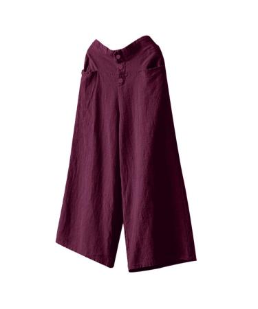 Palazzo Pants Women Cotton Linen Summer Sport Pants Fashion Trend Butterfly Print Wide Leg Pants Casual Loose Trousers Small C-wine