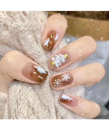 Brishow Christmas Glitter Snow Press-On False Nails - 24pcs Short Ballerina Acrylic Fake Nails for Women and Girls - Buy Online on SooperMarket.com