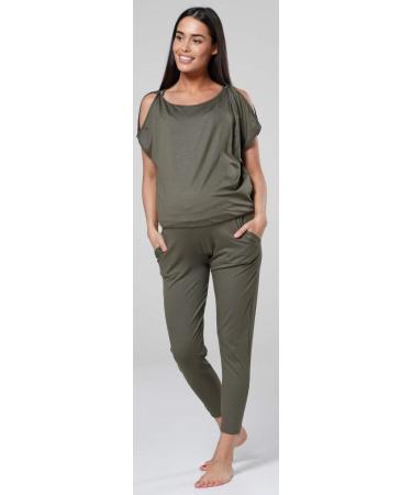 Happy Mama Maternity Breastfeeding Lounge Top Joggers Pyjamas Set - Khaki | Comfortable Nursing Pajamas for Women - Buy Online on SooperMarket.com