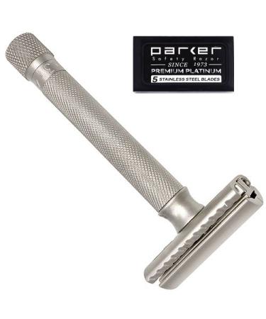 Parker Variant Adjustable Double Edge Safety Razor with 5 Premium Blades - Customize Your Shave with Dial Adjustment (Satin Chrome) - Buy Online on SooperMarket.com