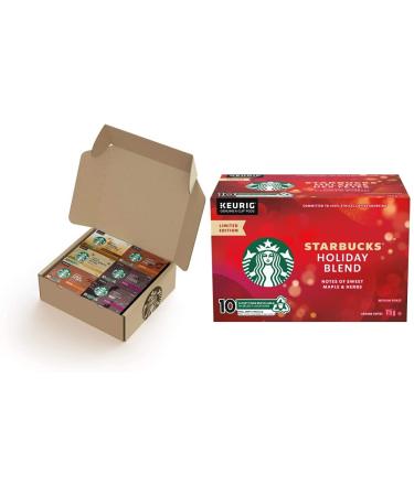 Starbucks Coffee Variety Pack Single Serve Keurig K-cup Pods 6 Boxes 60 Capsules & Holiday Blend Medium Roast Coffee 10 Count