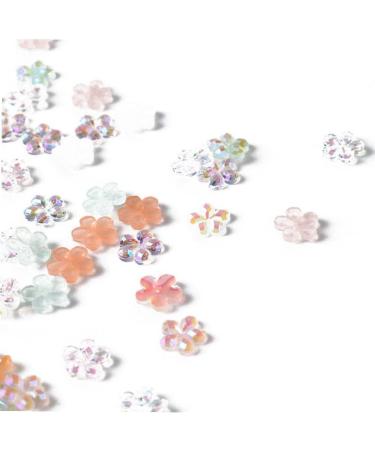 100pcs Flat Back Beads Nail 3D Flower Rhinestones Mix Aurora Five-Petal Flower Charms for Nail Art DIY 6mm - Buy Online on SooperMarket.com