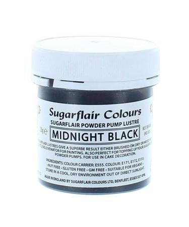 Sugarflair Colours Edible Power Pump Lustre - Midnight Black - Food Colouring Powder Edible Colour Dust Brush On Spray or Add Rejuvenator to Create Eye-Catching Paint Effect - 25g