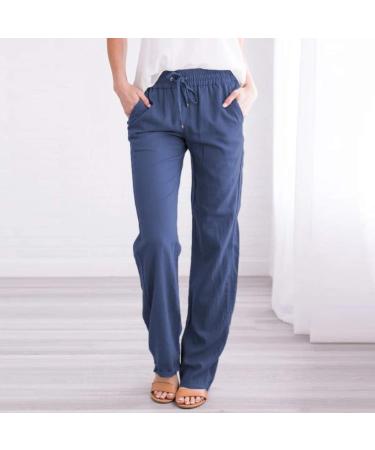 Women s Summer Linen Pants - Elegant Light Fabric Trousers Wide Stretch Design Airy Leisure Pants in White & Blue XXL - Buy Online on SooperMarket.com