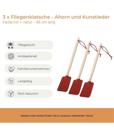 3x Hofmeister Fly Collapsibles - Maple & Leather Mosquito Bats | Shape-Stable Flying Blinds | Insect Catching 46 cm Red/Nature - Buy Online on SooperMarket.com