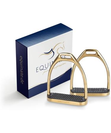 Equinate Stirrups Luna 10cm Gold - Anti-Slip Rubber Tread | Ideal for Adults & Children - 2 Pieces - Shop Internationally - Buy Online on SooperMarket.com