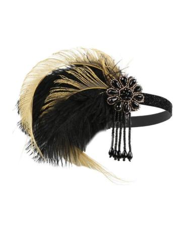 Feather Headband Lady Head-Chain Handmade Hair Headwear for Women Party Headpiece Roaring 1920s Art