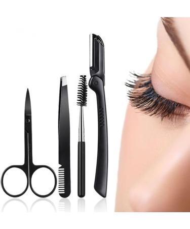 SCJJZ Women's razor blades tweezers eyebrow tweezers set of 4 eyebrow scissors with eyebrow clip eyebrow comb black - Buy Online on SooperMarket.com