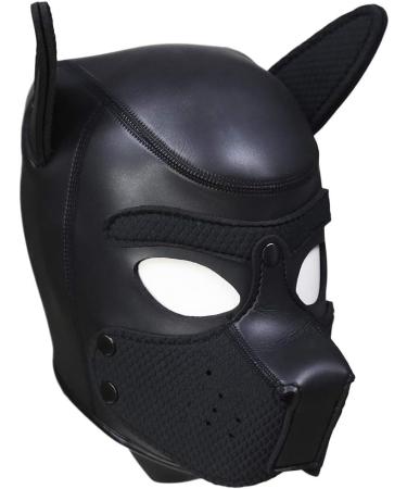 Adults Puppy Hood Mask Removable Cosplay Dog Full Face Pup Hood Mask for Halloween Cosplay Novelty Costume Performance Props Gifts (Black)