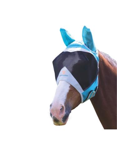 Shires fine mesh fly hood mask veil with full face ears & nose extension blue -green/a hint of paradise (trace of paradise) pony
