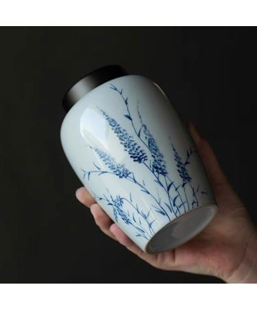 GUSMYPLG Tea Cans Tea Set Ceramic Tea Caddy Hand painted Reed Grass Tea Cans Ancient Celadon glazed Aluminum Lid Sealed Cans Ceramic Cans - Buy Online on SooperMarket.com