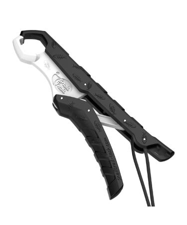 SNAIL TRAIL 7.5''/9'' Floating Fish Gripper, Fishing Grabber, Catfish Mouth Pliers, Caught Bass Holder, Digital Scale Hook Clamp, Saltwater Lip Grip Tool with Lanyard, Gifts for Men 9-Inch D: Black-White
