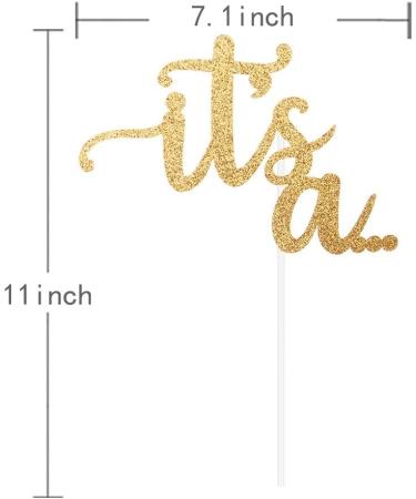 Glitter Double Sided Gold Gender Reveal Cake Topper - Boy or Girl Baby Party Decor - Buy Online on SooperMarket.com