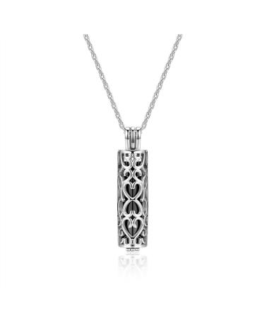 PiercingJak Cremation Jewelry Urn Necklace for Ashes with Hollow Flower Cylinder Vial Cremation Pendant Keepsake Stainless Steel Memorial Lockets Ashes Holder for Women Men Pet Black (Non Engraving)