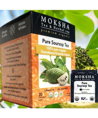 Organic Pure Soursop Tea with Graviola Leaf - 20 Guanabana Leaves Tea Bags | Moksha Ayurveda - Buy Online on SooperMarket.com