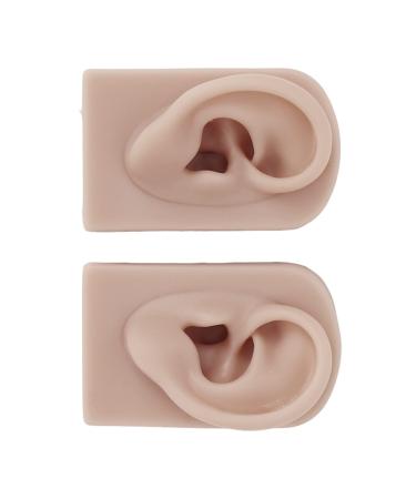 Silicone Ear Model Reusable Stretchy Flexible Soft Silicone Ear Model 1 Pair Simulated Human Skin for Hospital for Adults(Deep Skin Color)