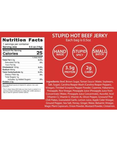 Stupid Hot Reaper Beef Jerky .5oz - Hand Crafted, Small Batch, MSG Free, Keto Snack - Father's Day Gift - Buy Online on SooperMarket.com