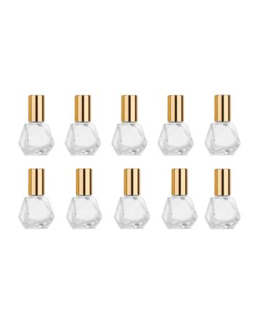 ConStore 10 PCS Mini Portable Polygonal Clear Glass Roller Bottle,8ml/0.27oz DIY Travel Essential Oil Roll On Bottle with Stainless Steel Ball Gold Cap