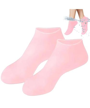 Silicone Moisturizing Socks Women Foot Spa Pedicure Silicone Socks Foot Mask Exfoliating Beach Protective Gel Socks Anti Slip Aloe Socks for Dry Cracked Feet Calluses Foot Care (Pink)