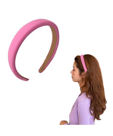 Chunky Padded Headbands Puffy Hairband for Women Sponge Wide Head Band Non Slip Satin Hair Bands for Womens Pink Comfort Hair Accessories Puffy Soft HeadBand for Women Girls