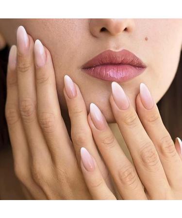 LADYING 24 Pcs Gel False Nails Short Almond French Tip Gradient White Fake Nails with Nail Glue - Women's Nail Art Kit - Buy Online on SooperMarket.com
